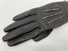 PAUL SMITH 'Swirl' Pipped Stripe Black Leather Women's Gloves Medium (M)