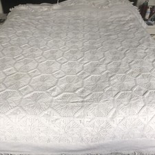 Vintage White Cotton knitted/crotchet BEDSPREAD - 67’’x 76’’ plus tassel