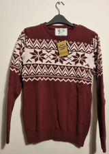 British Christmas Jumpers Womens Burgundy Fairisle Eco Christmas Jumper X-Small