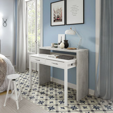 AMBRA Multi Use Desk Computer Desk or Dressing Table + 2 Drawers, White/Grey