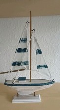 Nautical Wooden Sail Boat Decoration small  Ornament - white and blue