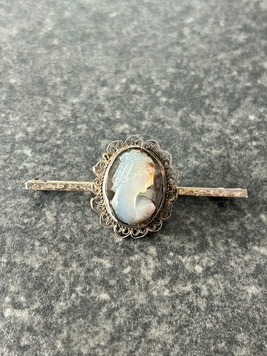 Antique silver cameo bar - antique,