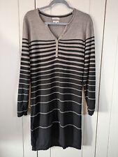 Kew Merino Wool Jumper Dress Size Large, Brown Black Stripe Dress