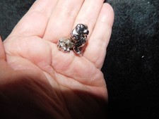 MINI COLLECTABLE SITTING PEKINGESE DOG FIGURINE SOLID CAST SILVER TONE 0.75" HIG