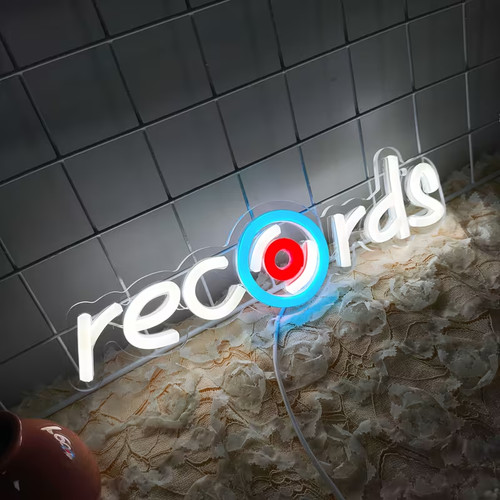 Neon records record sign - records,