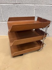 Vintage Mallod Teak 3 Tier Letter Tray – Mid Century Bent Plywood Desk Organizer