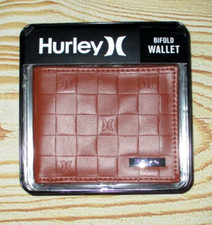 MENS HURLEY CHECKED COGNAC BROWN BIFOLD WALLET WITH TIN GIFT BOX
