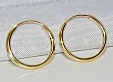 9CT GOLD 12.5mm SLEEPER HOOP EARRINGS - PAIR - SOLID 9CT GOLD