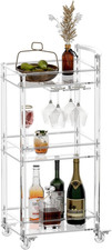 Small Acrylic Bar Cart - 3 Tier Home Bar Cart Rolling Serving Cart with 4 Lockab
