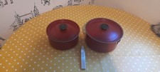 Vintage Retro Red Camping Saucepans With Lids And Detachable Handle, Cooking....