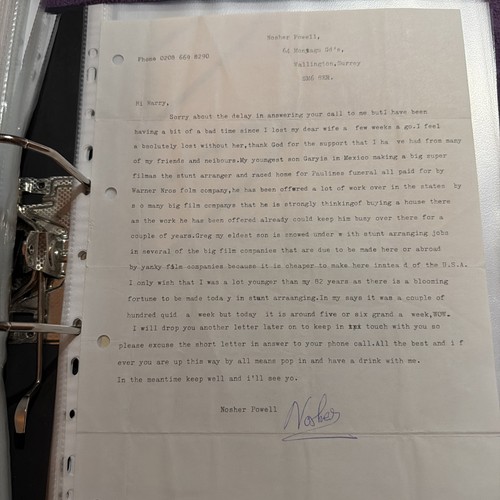 Nosher powell signed typed - a4,
