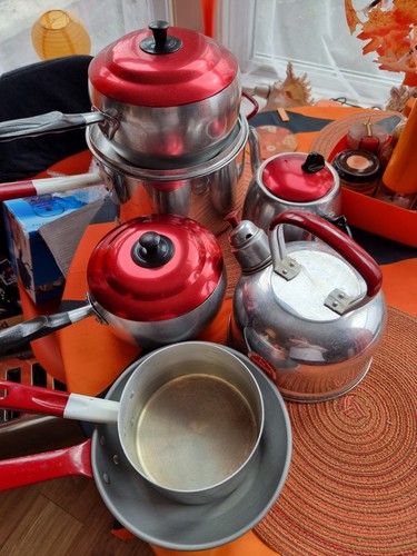 Vintage retro saucepans - retro, kettle