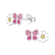 925 Sterling Silver Butterfly Crystal Stud Earrings Daisy Flower Girls Women