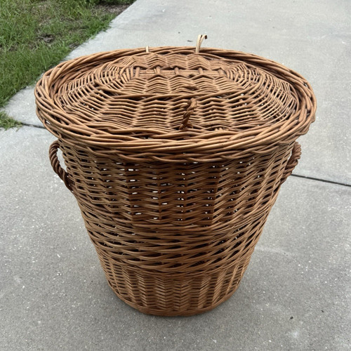 Round wicker storage basket - wicker,