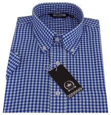 Relco Men's Blue Gingham Short Sleeved Button Down Collar Mod Skinhead Shirt   