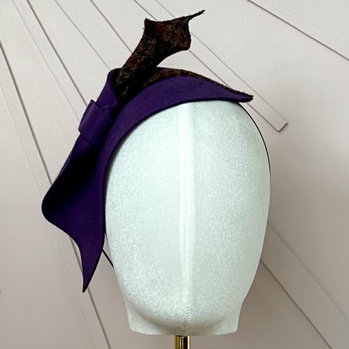 Purple wool fascinator hat - wool,