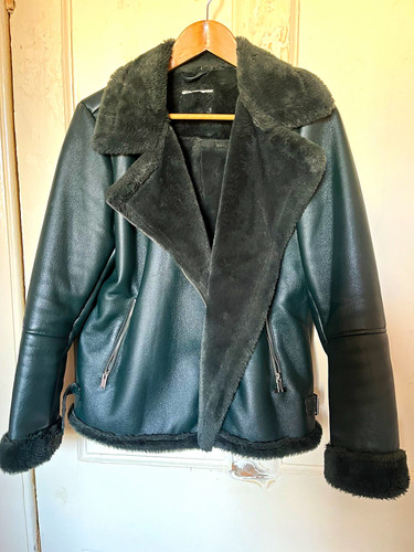 Green faux leather biker