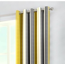 Yellow Stripe with Grey Whitworth Ring top Pair of Eyelet Curtains RMC Cotton