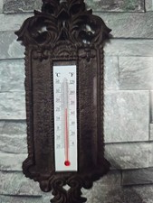 Vintage Ornate Highly Decorative Cast Iron  Wall Thermometer 26x11cm