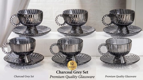 12pc glass tea cup - cup, saucer