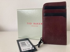Ted Baker Zip Around Cardholder wallet card man gift box  black red  leather new