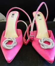 Women's Linzi Pink Satin Jewelled Bling Occasion Party Shoes Heels 5 UK 38 Eur