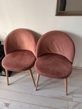 Debenhams Scandi dusty pink velvet modern dining chairs x2