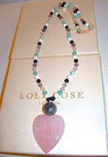 LOLA ROSE *BELINDA* PINK QUARTZ HEART PENDANT ADJUSTABLE 28"-34" NECKLACE QVC