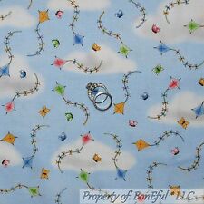 BonEful Fabric FQ Cotton Quilt Blue KITE Baby Boy GIRL Sky Cloud Butterfly Pink