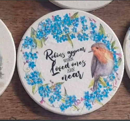 Round ceramic coaster robin - ceramic,