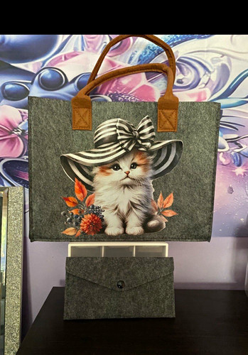 Grey canvas cat print tote - grey,