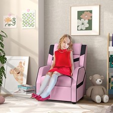 Kids Recliner, PU Leather Toddler Armchair w/ Backrest & Footrest