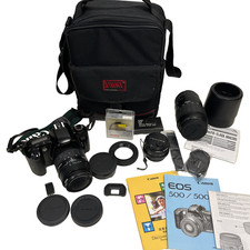 Canon EOS 500 SLR Analog Camera 35-80mm Lens & Sigma 70-300mm macro Untested