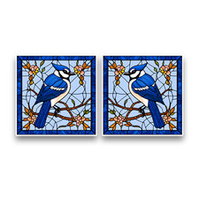 2x Small Blue Jay Bird Stained
