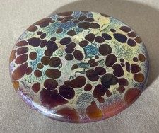 Alum Bay Isle Of Wight Iridescent Art Glass Disc  Paperweight.