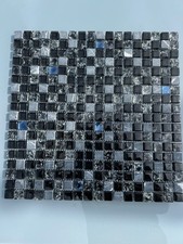 12 x Mosaic Wall tile Black, stone grey and Glass Feature 30x30cm, bath, kitchen