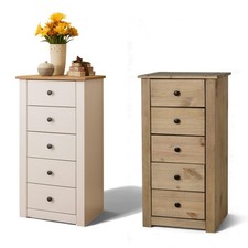 Narrow Chest of Drawers Tallboy 5 Drawer White Pine Slim Bedroom Hallway Storage