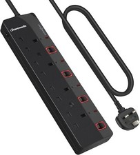 DEWENWILS 4 Way Extension Lead 3M Individual Switches Surge Protected UHSPS01B