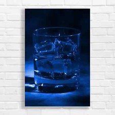 Warm Amber Whiskey Glass Blue Canvas Print Large Picture Wall Art