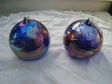2 Blown Glass Iridescent Friendship Hanging Balls for candles plus free-standing