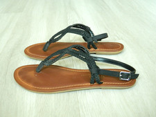 NEXT Ladies Flat Thong Sandals Black Woven Leather Size 4 / 37