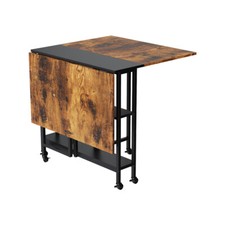 Retro Mobile Drop Leaf Table, Folding Kitchen Table with 6 Wheels and Shelves