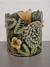 Vintage Tole Metal Painted Plant Pot Waste Paper Basket Toleware Barge Bargeware