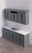 Doll House Kitchen Units Base & Sink Wall Units 1:12 Scale Slate Grey