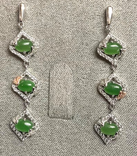 Clogau green jasper Ivy Leaves white topaz earrings silver rose gold RRP £330