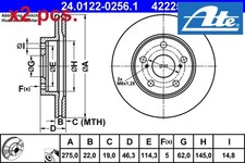 X2 PCS FRONT BRAKE DISC SET LEFT & RIGHT 24.0122-0256.1 ATE I