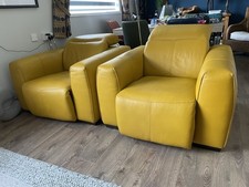 Pair Of Superb Italian Leather Contemporary yellow Electric Recliner Armchairs.