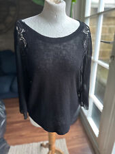 Pins & Needles 3/4 Chiffon S;eeve Loose Knit Black Jumper Lace Trim Size Small