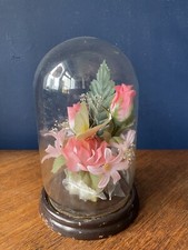 Vintage Retro BUTTERFLY On Artificial pink Flowers In 7” Dome kitsch