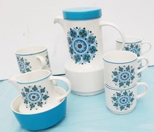 Retro Mid-Century Coffee Set – Blue Floral